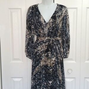 Alice+Olivia | Long-Sleeve Animal-Print Midi Dress Sz 6